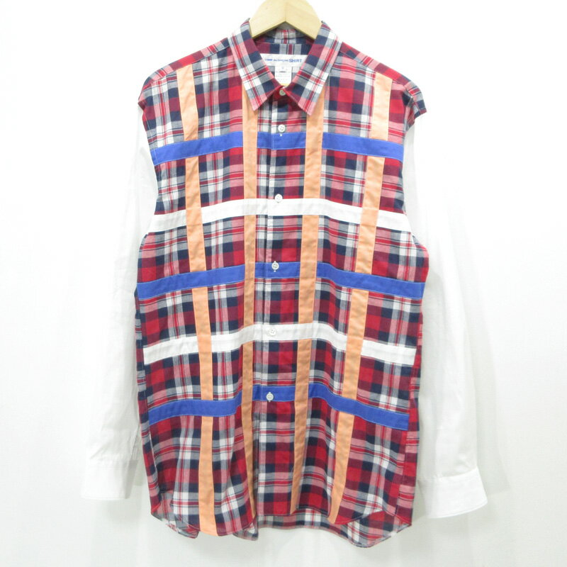 【中古】COMME des GARCONS SHIRT | コムデギャルソンシャツ チェック柄 総柄袖切替え長袖シャツ FO-B001 レッド マルチカラー サイズ：M【三重本店】