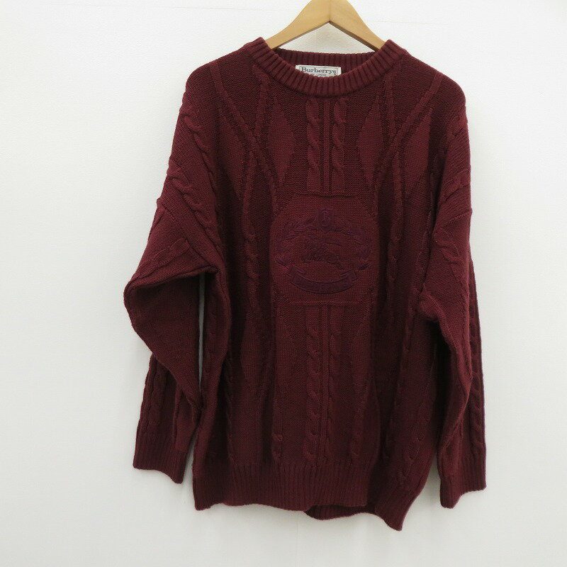 【中古】BURBERRY | バーバリー ホースロゴ刺繍セーター ニット 並行輸入 ボルドー/バーガンディー サ..