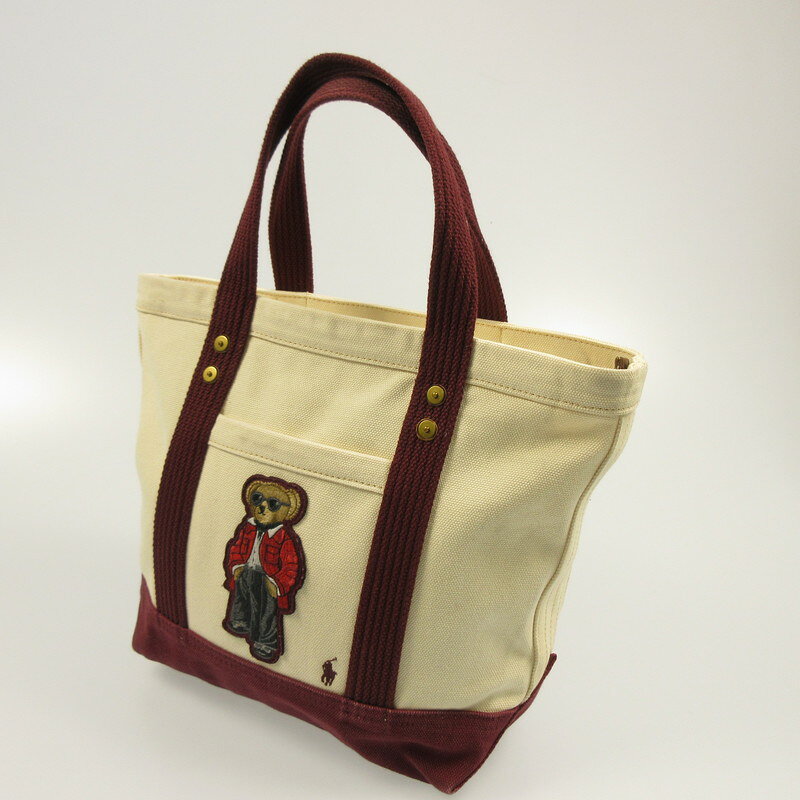 【中古】POLO RALPH LAUREN | ポロ・ラルフローレン キャンバス スモール Polo ベア トート トートバッグ WAPOBAG0G620353 アイボリー【姫路東店】