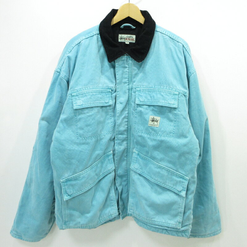 【中古】STUSSY | ステューシー washed canvas shop jacket ジャケット ライトブル...