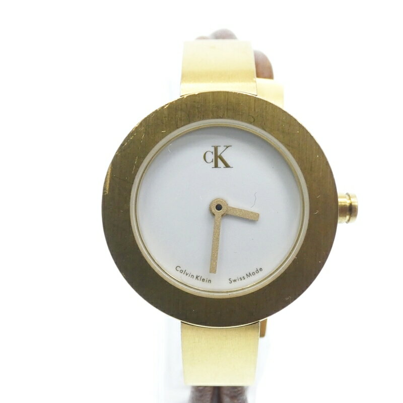 【中古】Calvin Klein/カルバンクライン 腕時計　アナログ　クォーツ　 サイズ：- カラー：ホワイト（文字盤）ブラウン（ベルト）【f131】