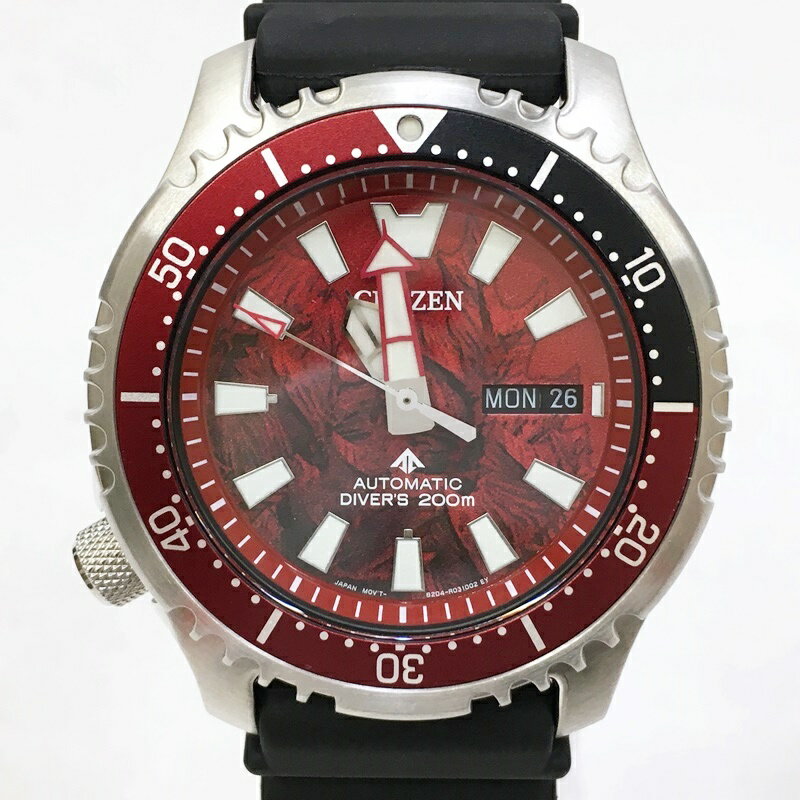 【中古】CITIZEN シチズン PROMASTER×ゴジラS.Pコラボ NY0080-21Z 時計 アナログ 自動巻き 樹脂ベルト カラー：レッド（文字盤）ブラック（ベルト） f131】