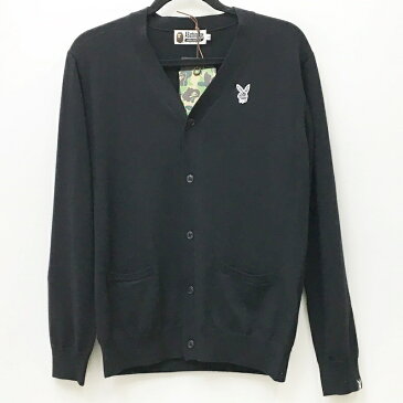 【中古】A BATHING APE アベイシングエイプ カーディガン サイズ：S カラー：ブラック 001KN0731911X　model:PLAYBOY KNIT CARDIGAN / ストリート【f103】