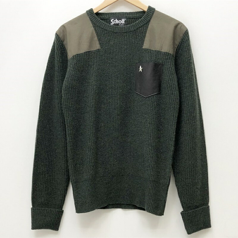 【中古】SCHOTT ショット ニット サイズ：M カラー：グリーン model:LEATHER POCKET COMMAND SWEATER CREW NECK18AW 3184009 / アメカジ【f101】