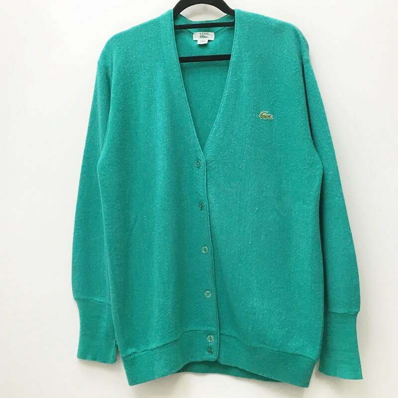 ★5/20(月)15:00迄【10%OFF】期間限定SALE★【中古】LACOSTE ラコステ カーディガン サイズ：M カラー：グリーン 80-90S USA IZOD:アクリルカーディガン / インポート【f102】