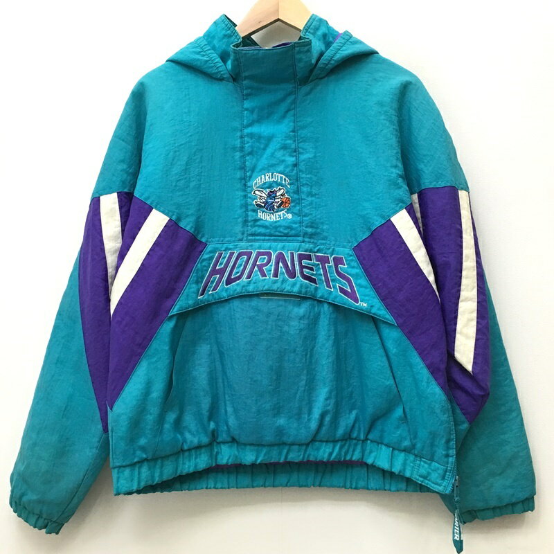 ★5/20(月)15:00迄【10%OFF】期間限定SALE★【中古】STARTER スターター スタジャン サイズ：XL カラー：グリーン 90S NBA:CHARLOTTE HORNETS HALF ZIP / アメカジ【f093】