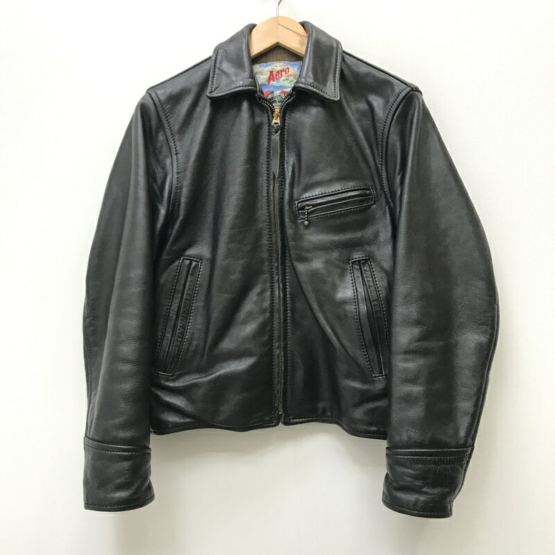 ★5/20(月)15:00迄【10 OFF】期間限定SALE★【中古】AERO LEATHER エアロレザー ライダースジャケット サイズ：34 カラー：ブラック HALFBELT / アメカジ【f093】