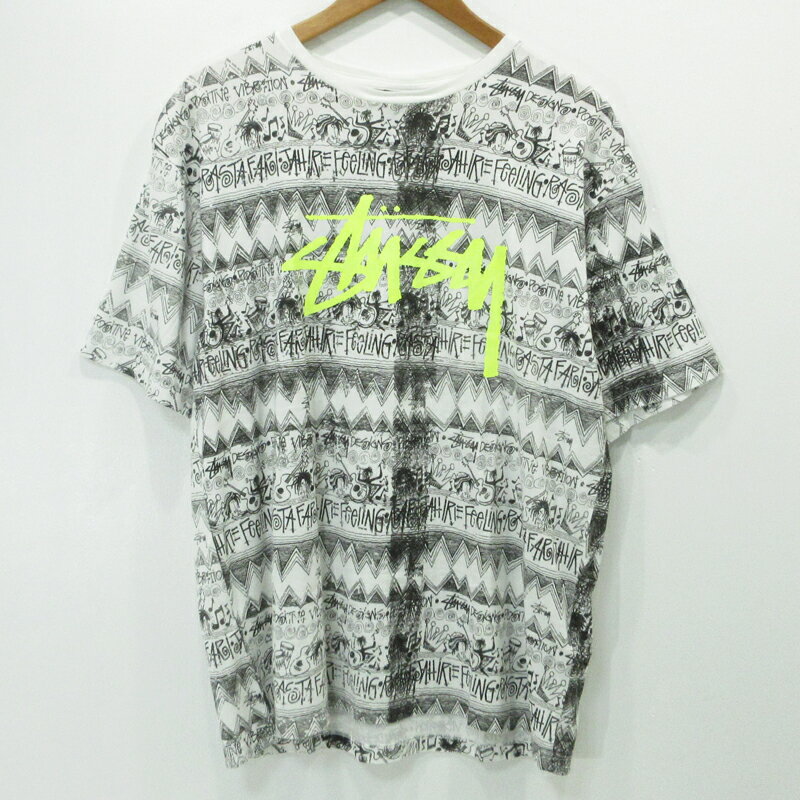 【中古】STUSSY × FRAGMENT DESIGN × RESONATE GOOD ENOUGH｜ステューシー × フラグメントデザイン × リゾネイトグッドイナフ 総柄半袖Tシャツ TOMTOM TEE ホワイト サイズ：XL【f103】