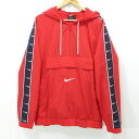 【中古】NIKE｜ナイキ ロゴ刺繍アノラックパーカー レッド サイズ：XXL(2XL)【f103】