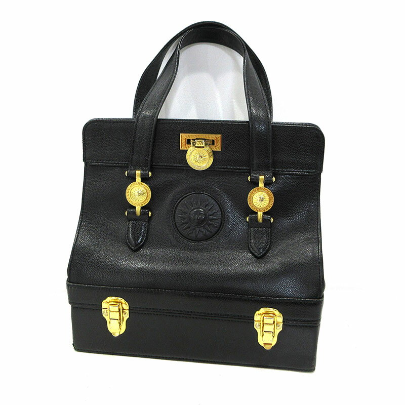 【中古】GIANNI VERSACE｜ジャンニヴェルサーチ サンバースト ハンドバッグ ブラック【f122】