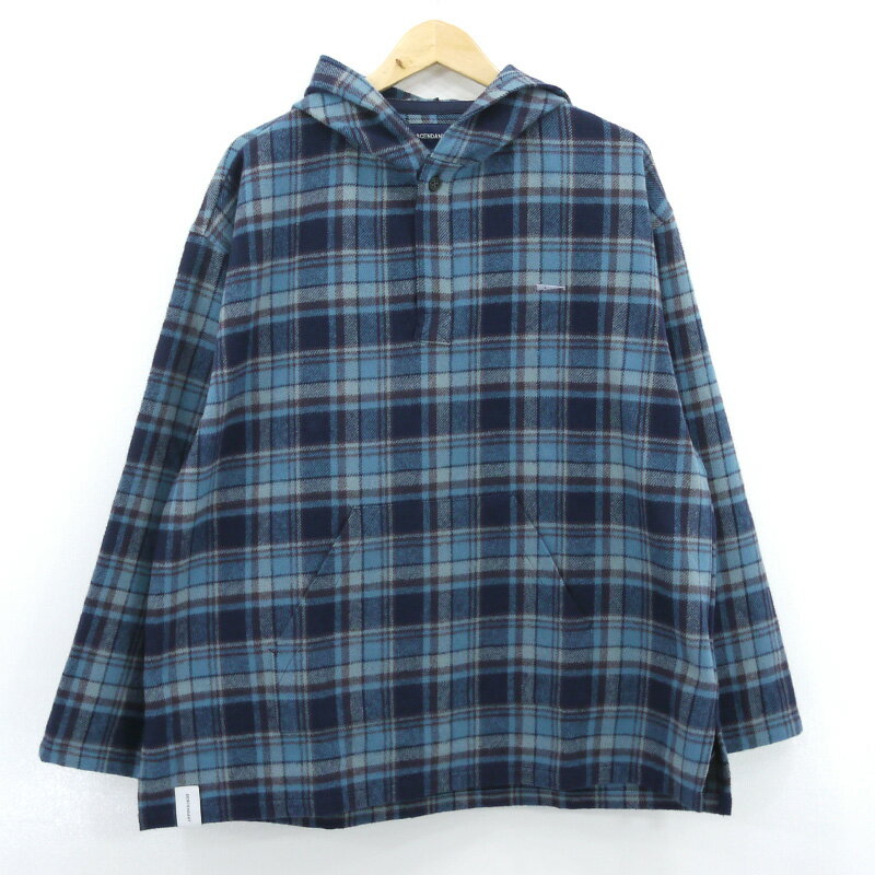 【中古】DESCENDANT｜ディセンダント BAJA LS SHIRT　チェック柄 フランネル フーデッドプルオーバーシャツ ブルーなど サイズ：3【f103】