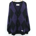 【中古】WACKO MARIA｜ワコマリア DIAMOND MOHAIR KNIT CARDIGAN ダイアモンド柄モヘアカーディガン パープル×ブラック サイズ：XL【f104】