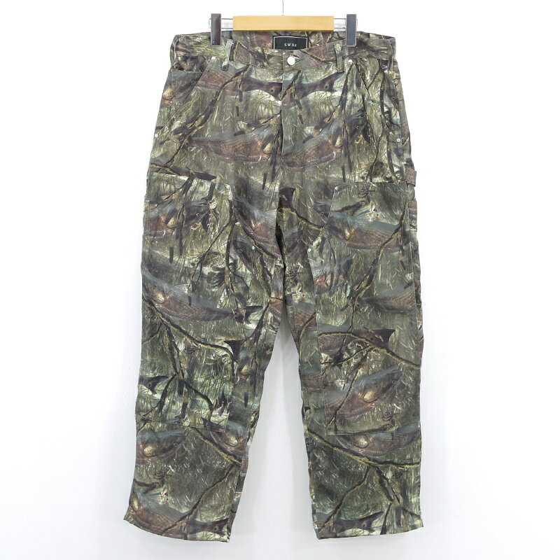 【中古】S.W.U.N｜エスダブリューユーエヌ REDFISH DOUBLE KNEE PAINTER PANT　フィッシュカモ柄　ダブルニーペインターパンツ マルチカラー サイズ：L【f107】