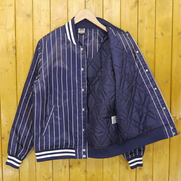 【中古】MAJESTIC/マジェスティック New York Yankees ピンストライプ サテンスタジャン サイズ：L カラー：ネイビー×ホワイト【f095】