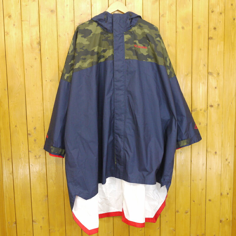 【中古】Columbia×BLUE BLUE/コロンビア×ブルーブルー WOMACK PONCHO　ポンチョ　レインコート　OMNI-TECH サイズ：M カラー：ネイビー×迷彩【f092】