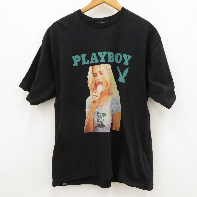 【中古】HYSTERIC GLAMOUR｜ヒステリックグラマー ×PLAYBOY ASHLEY & PANDA Tシャツ/×プレイボーイ アシュリー＆パンダ Tシャツ 02231CT32 Tシャツ半袖 ブラック サイズ：L / ドメス【f104】