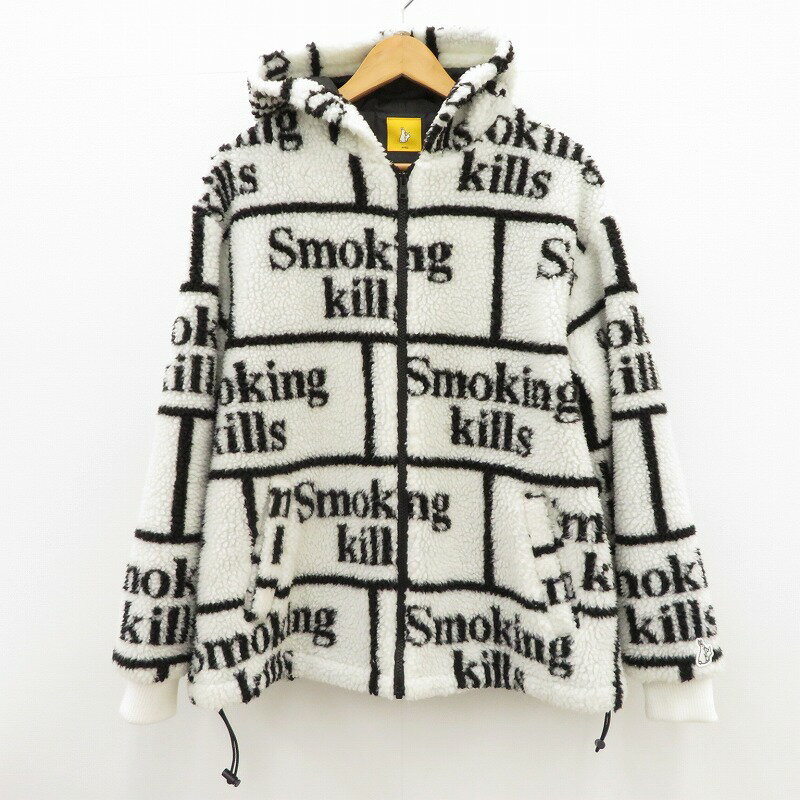 【中古】 FR2｜エフアールツー Smoking Kills Boa Zip Up Hoodie/スモーキング キル ボアジップアップ フーディー FRJ078 フリース ホワイト サイズ：M / ストリート【f95】