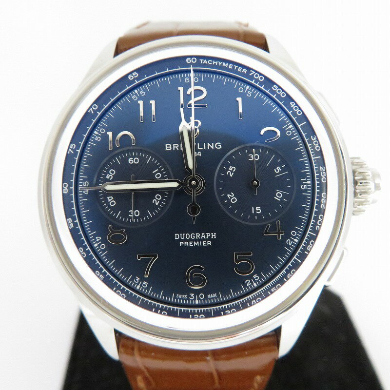 【中古】BREITLING｜ブライトリング プレミエ B15 デュオグラフ 42 AB1510171C1P1 アナログ手巻き 腕時計 ネイビー（文字盤） × ブラウン（ベルト）【f132】