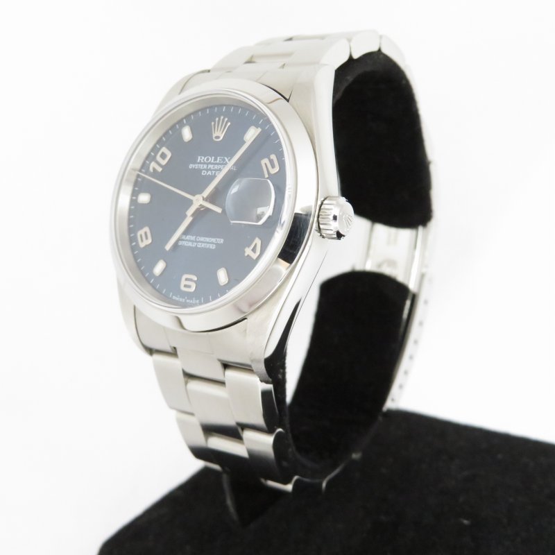 【中古】ROLEX｜ロレックス オイスターパーペチュアル デイト 15200 P番(00年)　飛びアラビア　腕時計 ブルー(文字盤)×シルバー(ベルト)【f132】