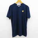 【中古】PLAY COMME des GARCONS｜プレイ コム デ ギャルソン GOLD HEART LOGO TEE ハートロゴ Tシャツ半袖 AZ-T216/23SS ネイビー サイズ：XL【f108】