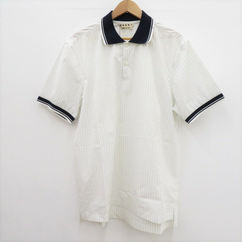 【中古】MARNI｜マルニ リブストライプシャツ ポロシャツ 半袖 ホワイト サイズ：46【f108】