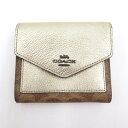 【中古】COACH|コーチ 40049 シグネチャーコンパクトウォレット 三つ折り財布 ブラウン【f125】