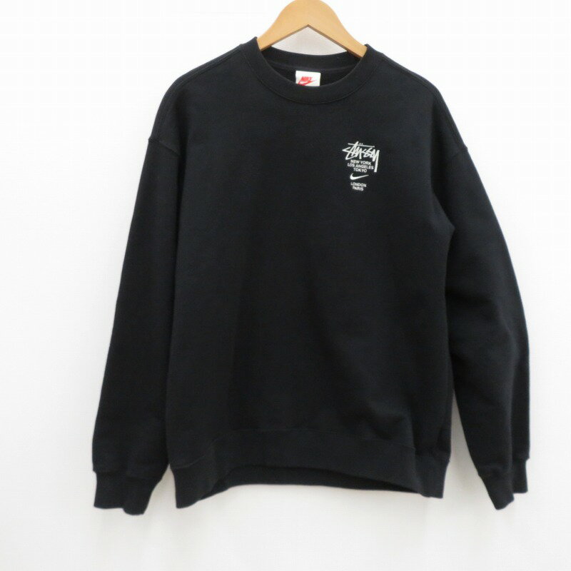 【中古】NIKE × STUSSY｜ナイキ × ステューシー Fleece Crew Sweatshirt フリース クルー スウェット 21ss DC4198-010 ブラック サイズ：M / ストリート【f103】