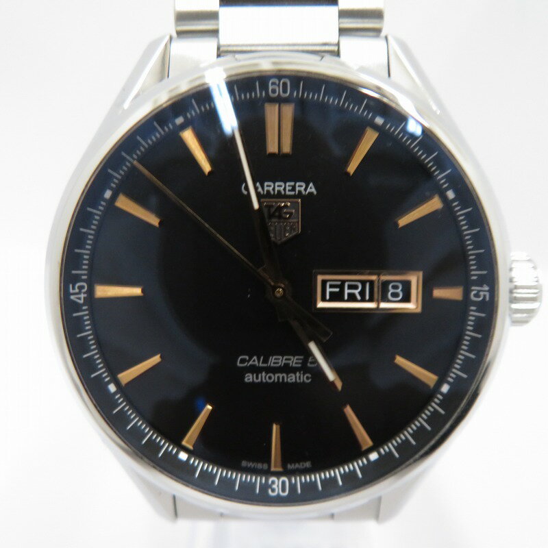 【中古】Tag Heuer｜タグホイヤー カレラ キャリバー5 デイデイト 41mm アナログ 自動巻き 腕時計 ブラック（文字盤） × シルバー（ベルト）【f132】