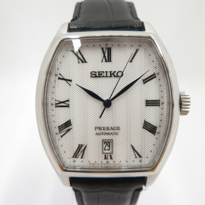 【中古】SEIKO｜セイコー プレザージュ トノー型モデル アナログ 自動巻き 腕時計 ホワイト（文字盤） × ブラック（ベルト）【f131】