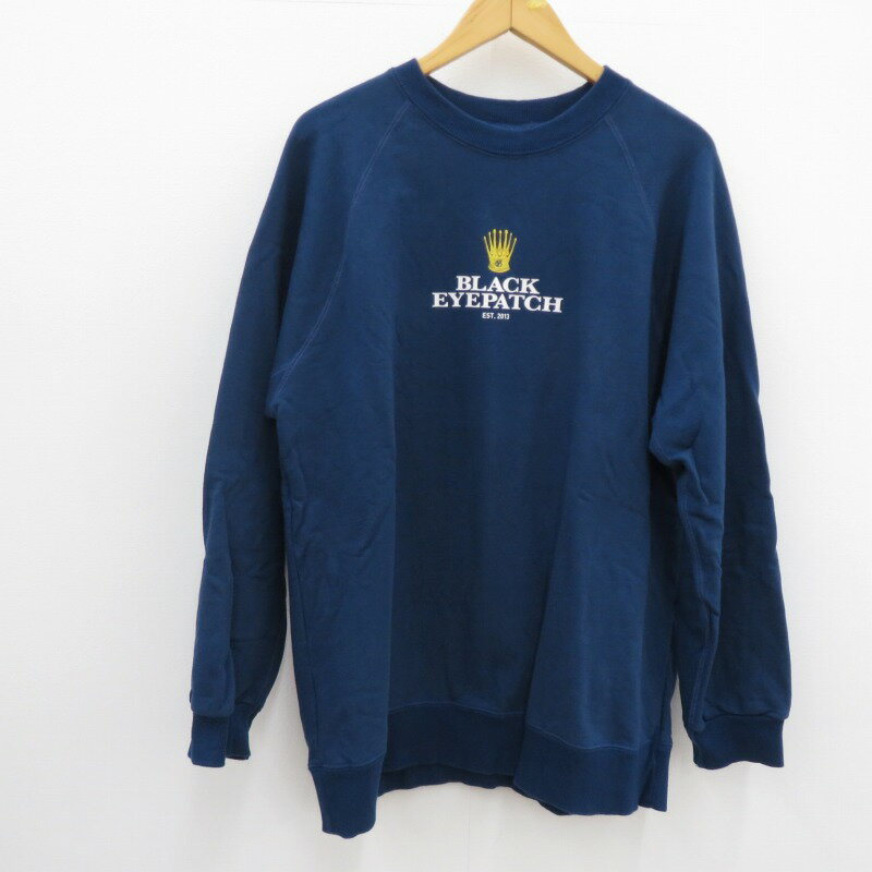 【中古】BlackEyePatch｜ブラックアイパッチ ROYAL CROWN LOGO CREW SWEAT ロイヤル クラウン ロゴ クルー スウェット ブルー サイズ：XL / ストリート【f103】