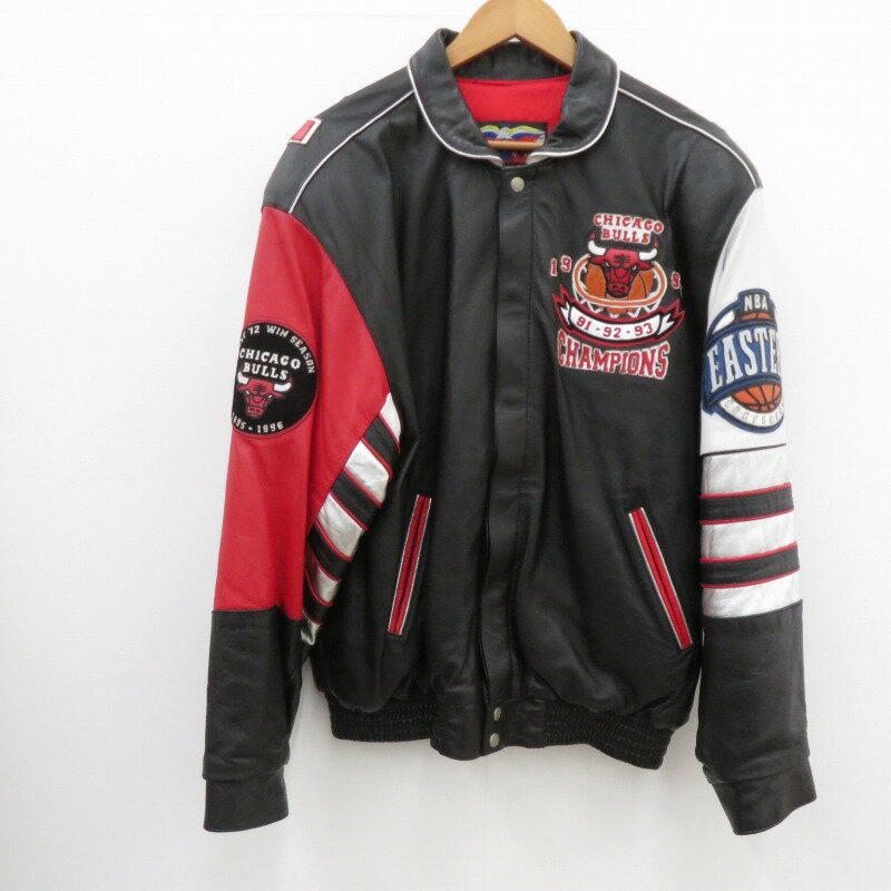 【中古】JH design｜ジェイエイチデザイングループ Chicago Bulls シカゴブルズ 優勝記念/ジェフハミルトン/3PEA/ 90 039 s ヴィンテージ レザージャケット ブラック サイズ：XL / アメカジ【f93】