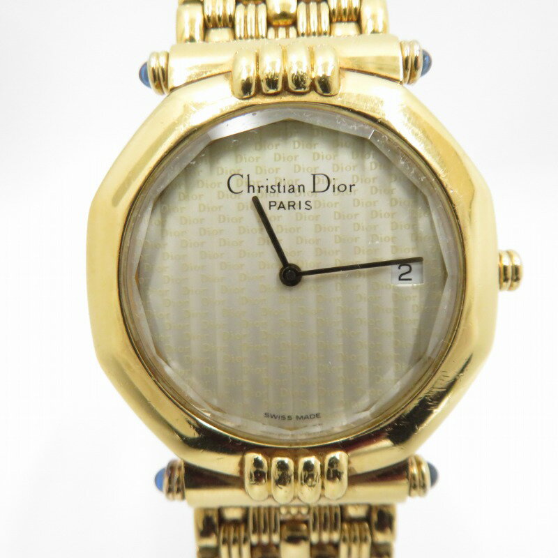 【中古】Christian Dior｜クリスチャン ディオール カットガラス オクタゴン アナログ 腕時計 64151 ゴールド【f131】