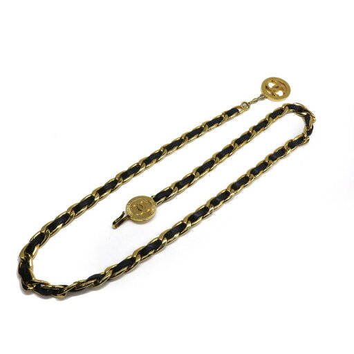 【鑑定品】 CHANEL シャネル ココマーク サークル レザーチェーンベルト ブラック ゴールド 【鑑定品】 CHANEL シャネル ココマーク サークル レザーチェーンベルト ブラック ゴールド
