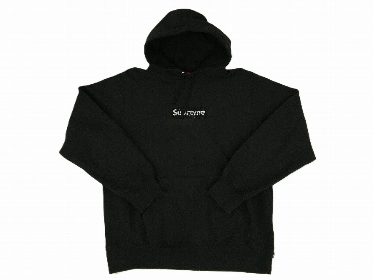 【中古】Supreme(シュプリーム)19SS Swarovski Box Logo Hooded Sweatshirt スワロフスキーボックスロゴフードパーカーブラック XLサイズ【長崎時津店】(4)