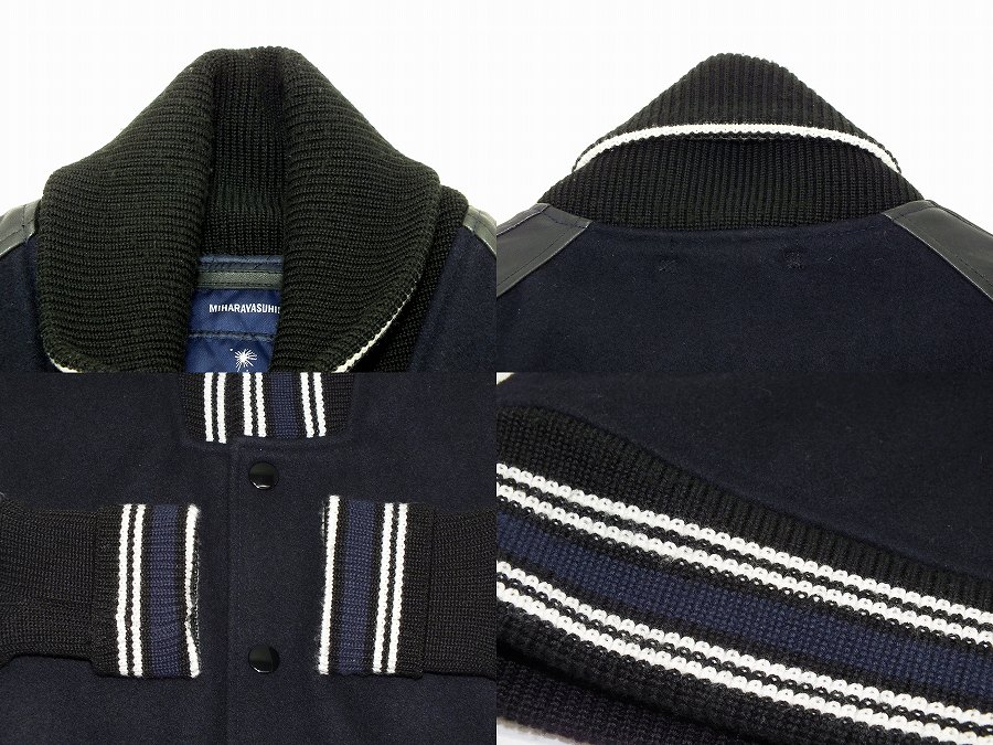 【中古】MIHARA YASUHIRO ショール カラー レザー スタジャン 41161284 "ミハラ ヤスヒロ" 46サイズ ネイビー メンズ アウター【鹿屋店】