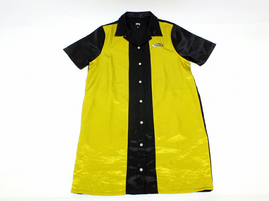【中古】STUSSY DARIA BOWLING DRESS 101LT-50 M ステューシー ダリアボーリングドレス ボウリングシャツ ワンピース ブラック系 イエロー系 刺繍 ロゴ 【鹿屋店】