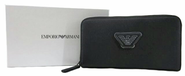 エンポリオ アルマーニ 長財布 メンズ 【未使用】EMPORIO ARMANI“エンポリオ アルマーニ” ラウンドファスナー ロングウォレット 長財布 ラバーイーグル YEME49 Y019V ブラック【鹿児島店】