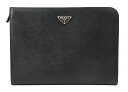 【中古】PRADA “プラダ” サフィアーノトラベル L字ファスナー クラッチ セカンドバッグ ドキュメントケース ホルダー 2VN003 レザー ブラック【鹿...