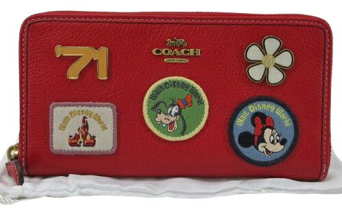 【未使用】COACH“コーチ”DISNEY ディズニー アコーディオン ジップ ウォレット ウィズ パッチ ラウンドファスナー ロングウォレット 長財布 C8580 ポリッシュドぺブルレザー エレクトリックレッド【鹿児島店】