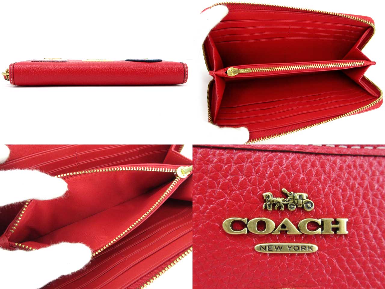 【未使用】COACH“コーチ”DISNEY ディズニー アコーディオン ジップ ウォレット ウィズ パッチ ラウンドファスナー ロングウォレット 長財布 C8580 ポリッシュドぺブルレザー エレクトリックレッド【鹿児島店】