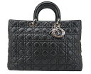【中古】Christian Dior “クリスチャンディオール” レディディオール カナージュ XL ラムスキン 2WAYショルダー トート ハンドバッグ クロ...