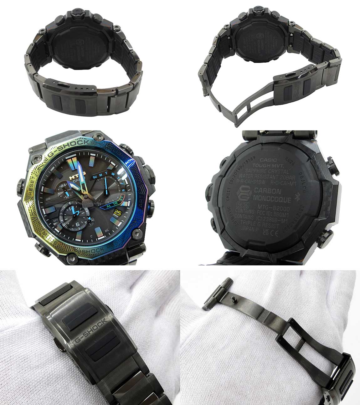 【中古】G-SHOCK “ジーショック” MT-G MTG-B2000 Series 電波ソーラー モバイルリンク Bluetooth カーボン レインボーIPベゼル アナログウォッチ 腕時計 MADE IN JAPAN MTG-B2000YR-1AJR ブラック×レインボー【鹿児島店】