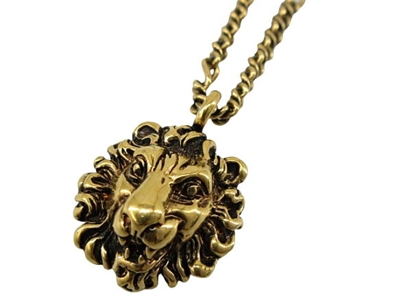 【中古】GUCCI “グッチ” ライオンヘッド ネックレス ペンダント アクセサリー エイジング ゴールド 410..