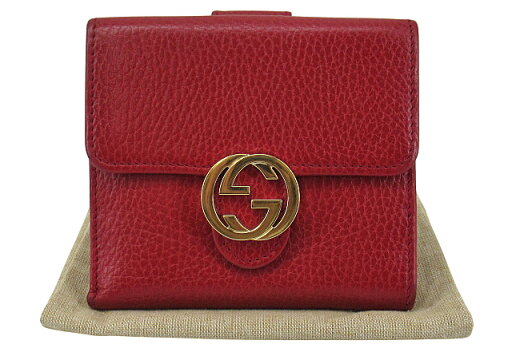 【中古】GUCCI “グッチ” インターロッキングG レザー Wホック ショートウォレット 二つ折り財布 ゴールド金具 615525 レッド【鹿児島店】 【中古】GUCCI “グッチ” インターロッキングG レザー Wホック ショートウォレット 二つ折り財布 ゴールド金具 615525 レッド【鹿児島店】