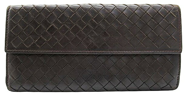 【中古】BOTTEGA VENETA “ボッデガ ヴェネタ” イントレチャート ロングウォレット 長財布 134075 レザー ダークブラウン【鹿児島店】