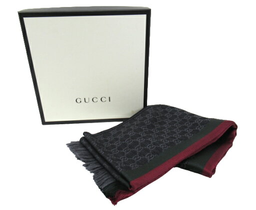 【中古】GUCCI “グッチ” GG柄 シェリーライン ストール マフラー ウェブストライプ 147351 4G704 ブラック×グレー系【鹿児島店】 【中古】GUCCI “グッチ” GG柄 シェリーライン ストール マフラー ウェブストライプ 147351 4G704 ブラック×グレー系【鹿児島店】