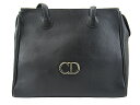 【中古】Christian Dior “クリスチャンディオール” CDロゴ レザー トートバッグ セミショルダー ハンドバッグ 肩掛け ゴールド金具 ブラック【鹿児島店】