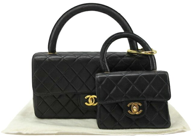 【中古】CHANEL “シャネル” マトラッセ 親子バッグ ハンドバッグ 90年代 ヴィンテージ オールド ブラック【鹿児島店】