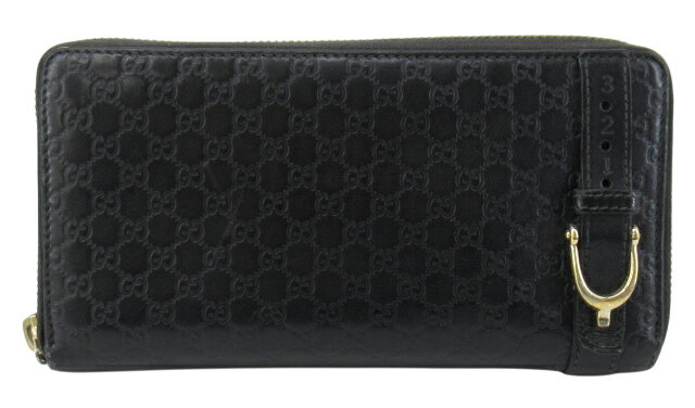【中古】GUCCI “グッチ” グッチニース マイクログッチシマ ラウンドファスナー ロングウォレット 長財布 309758 ブラック【鹿児島店】