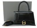 【中古】BALENCIAGA “バレンシアガ” HOURGLASS スモールバッグ シャイニーボックスカーフ 2WAYショルダー ハンドバッグ クロスボディ 斜め掛け 肩掛け 5935461QJ4M1000 ブラック【鹿児島店】